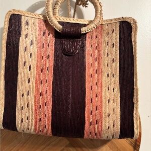 Source Unknown Brown and Pink Tote Bag with Ethnic Design